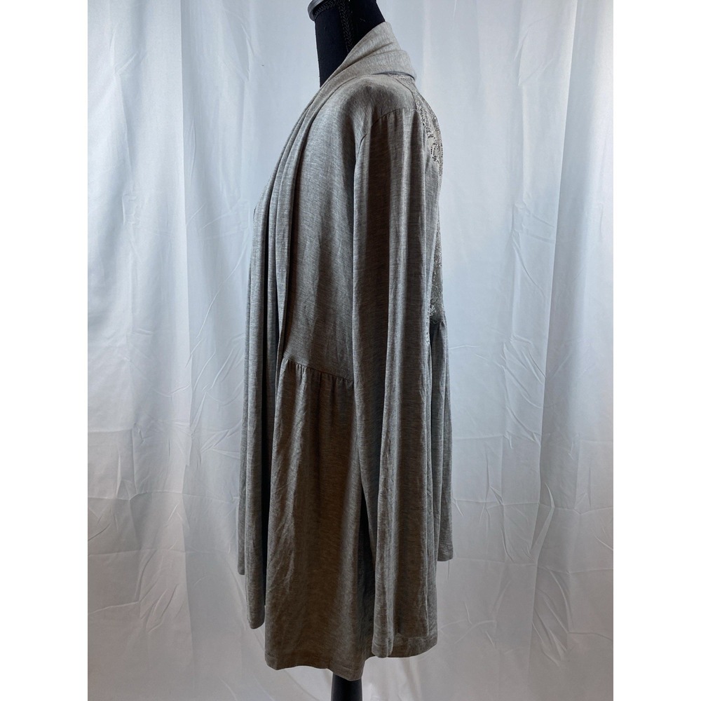 New Kische Gray Tshirt Knit Long Sleeve Lace Back Cardigan‎ Women's Size 1X - Picture 6 of 6